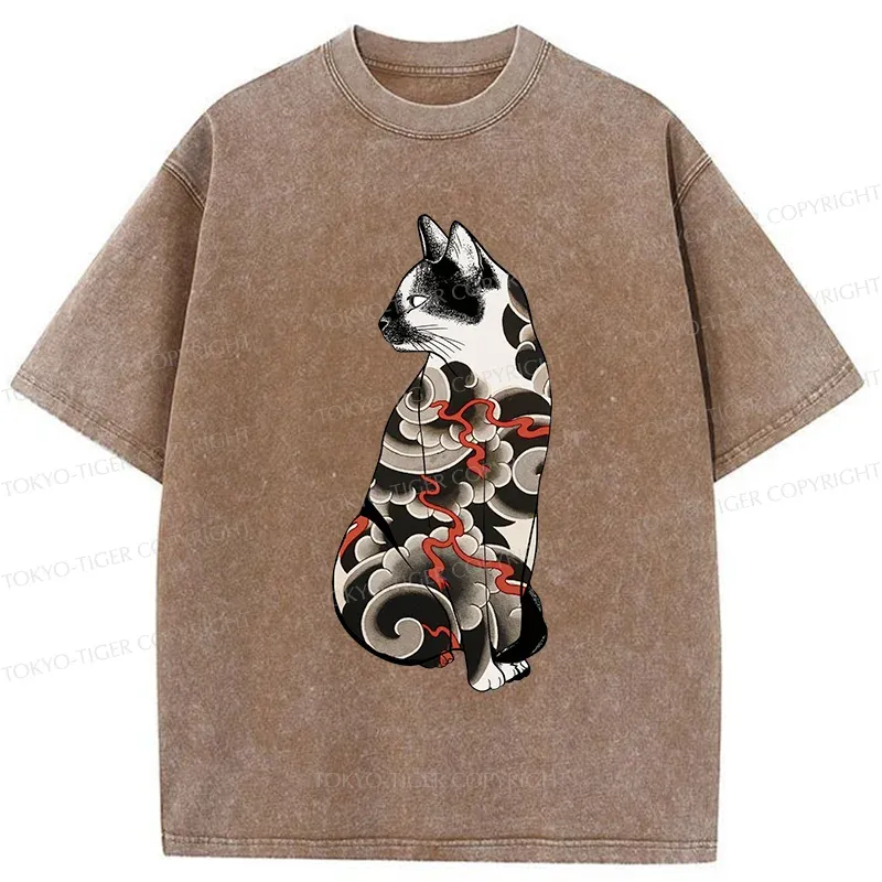Tokyo-Tiger Tattoo Cat Washed T-Shirt