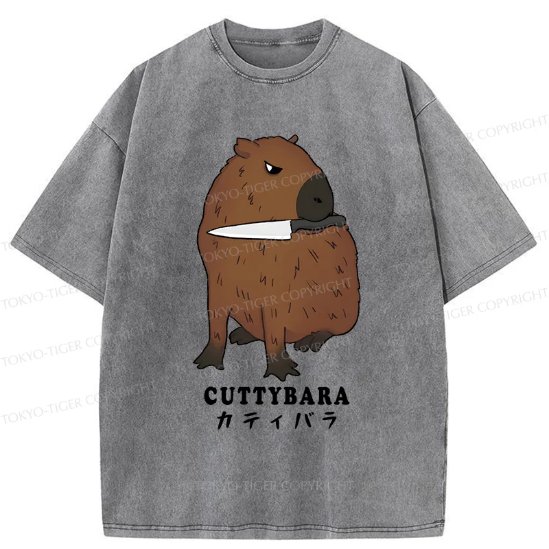 Tokyo-Tiger Cuttybara Funny Washed T-Shirt