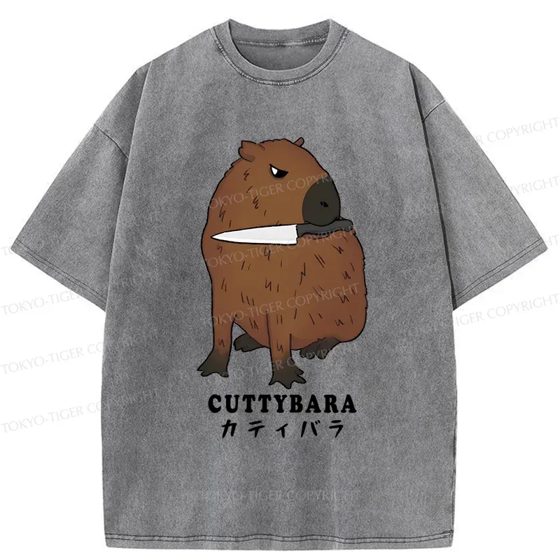 Tokyo-Tiger Cuttybara Funny Washed T-Shirt
