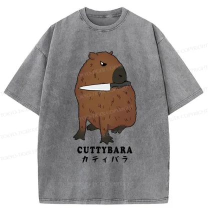 Tokyo-Tiger Cuttybara Funny Washed T-Shirt