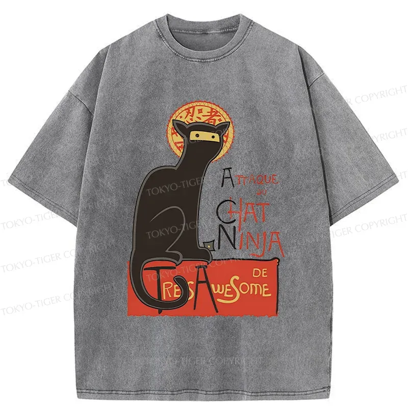 Tokyo-Tiger Ninja Cat Poster Washed T-Shirt