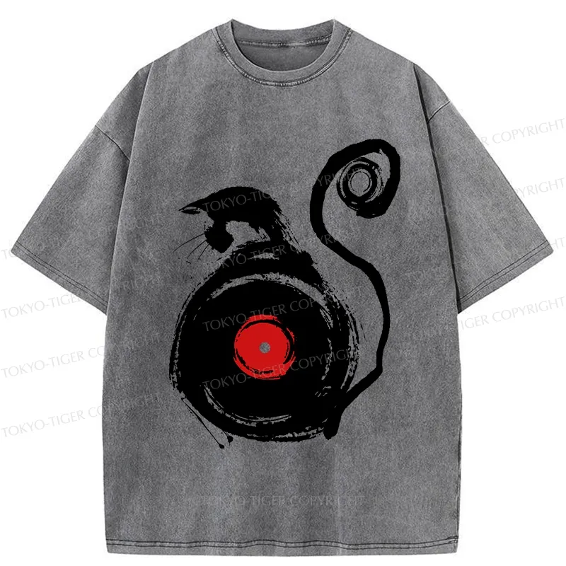 Tokyo-Tiger Vinyl Cat Silhouette Washed T-Shirt