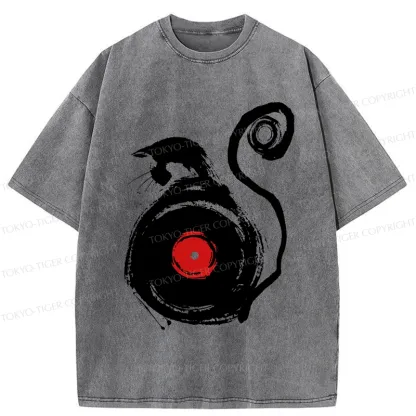 Tokyo-Tiger Vinyl Cat Silhouette Washed T-Shirt