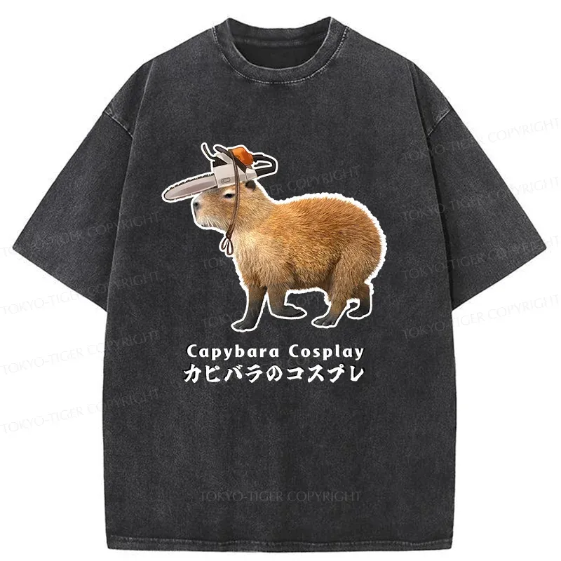 Tokyo-Tiger Capybara Cosplay Washed T-Shirt