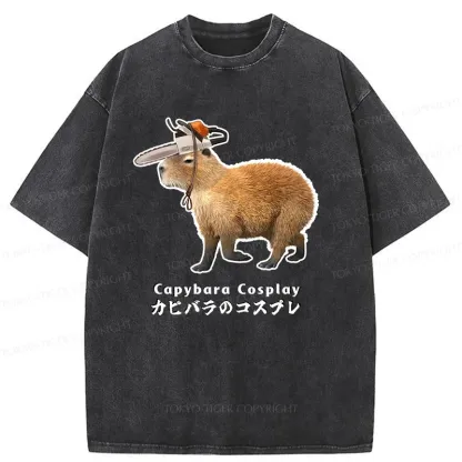 Tokyo-Tiger Capybara Cosplay Washed T-Shirt