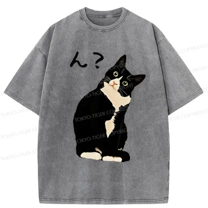 Tokyo-Tiger Suspicious Cat Japan Washed T-Shirt