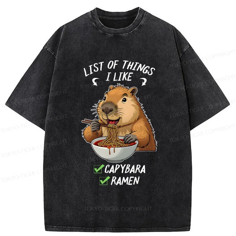 Tokyo-Tiger Capybara And Ramen Are My Favorites Washed T-Shirt