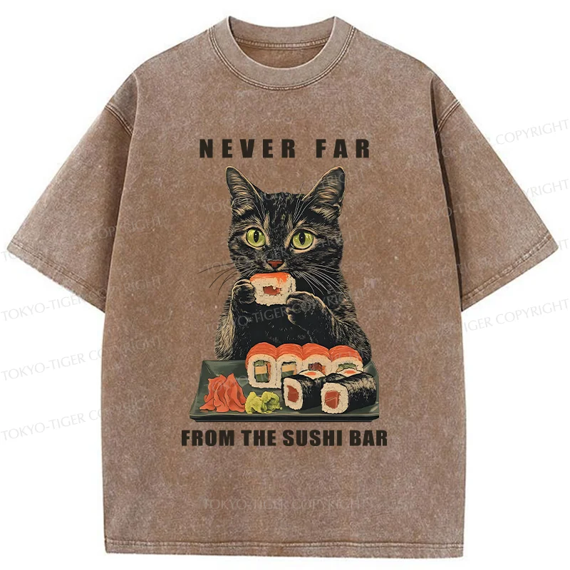 Tokyo-Tiger Cat Eating Sushi Vintage Washed T-Shirt