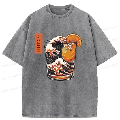 Tokyo-Tiger Ukiyoe Wine Cup Washed T-Shirt