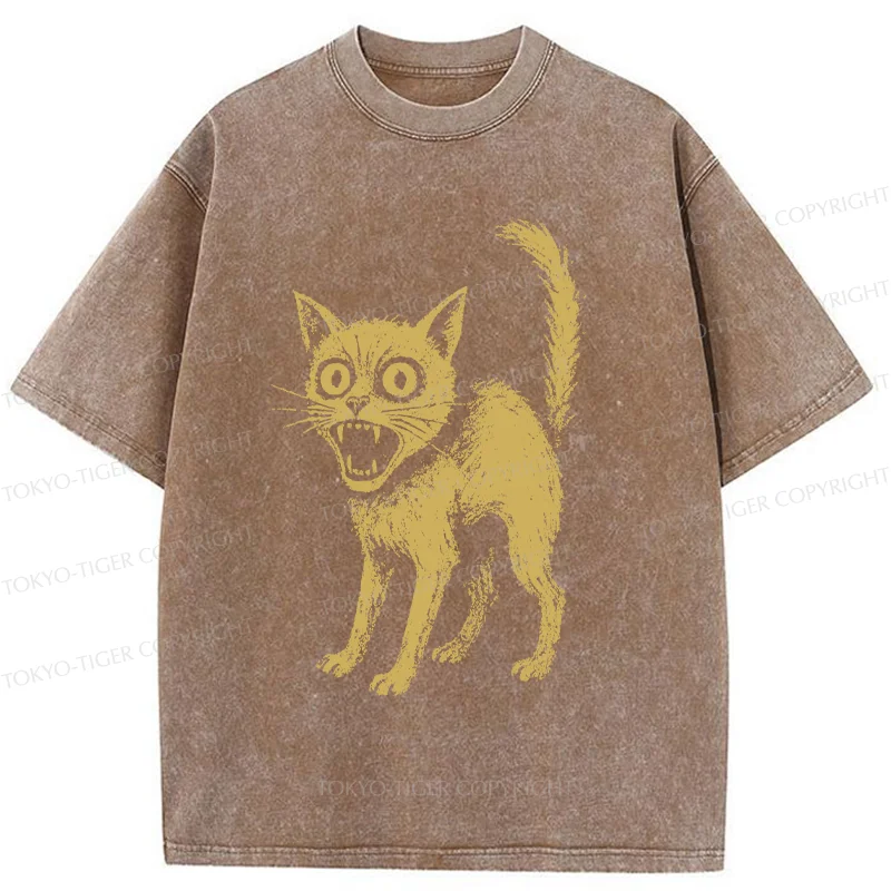 Tokyo-Tiger Frightened Cat Washed T-Shirt