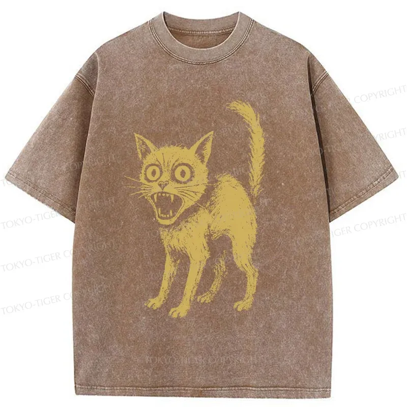 Tokyo-Tiger Frightened Cat Washed T-Shirt