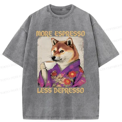 Tokyo-Tiger Shiba Inu Drinking Coffee Washed T-Shirt