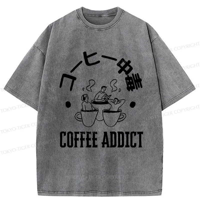 Tokyo-Tiger Funny Addiction To Coffee Washed T-Shirt