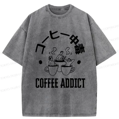 Tokyo-Tiger Funny Addiction To Coffee Washed T-Shirt