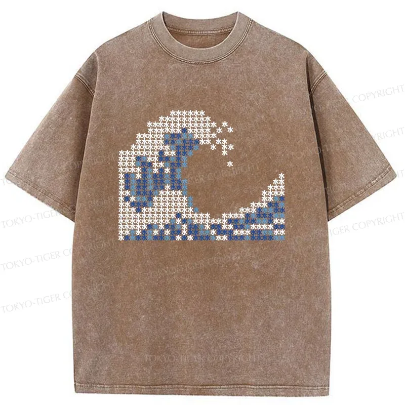 Tokyo-Tiger Ukiyo-e Waves Kanji Washed T-Shirt