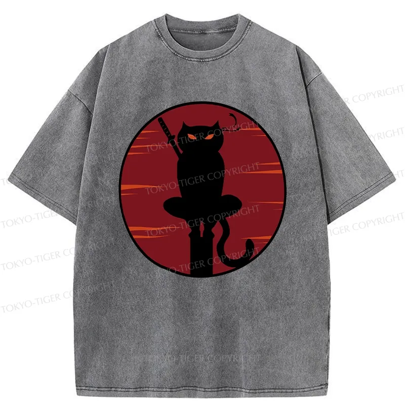 Tokyo-Tiger Japanese Ninja Black Cat Washed T-Shirt