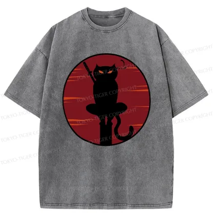 Tokyo-Tiger Japanese Ninja Black Cat Washed T-Shirt