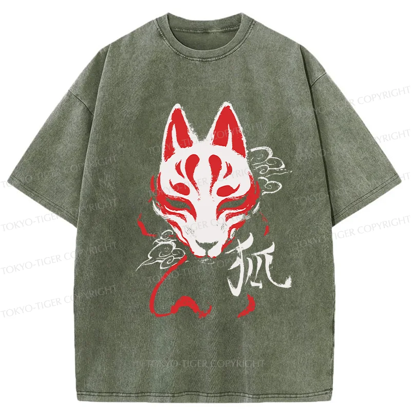 Tokyo-Tiger Japanese Fox Mask Washed T-Shirt