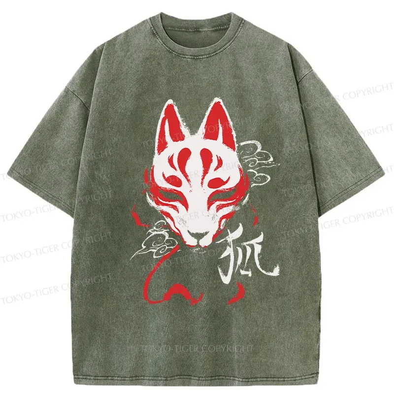 Tokyo-Tiger Japanese Fox Mask Washed T-Shirt