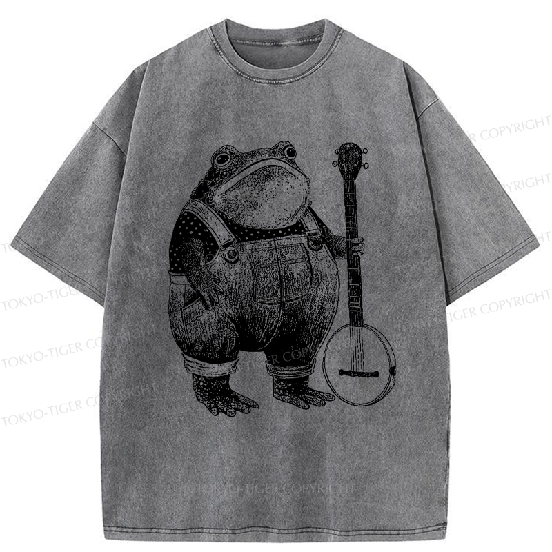 Tokyo-Tiger Vintage Frog Playing Banjo Washed T-Shirt