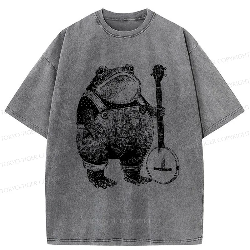 Tokyo-Tiger Vintage Frog Playing Banjo Washed T-Shirt