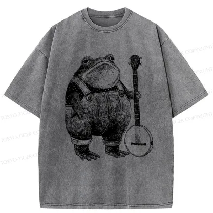 Tokyo-Tiger Vintage Frog Playing Banjo Washed T-Shirt
