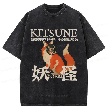 Tokyo-Tiger Japanese Fox Yokai Washed T-Shirt