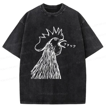 Tokyo-Tiger Funny Dirty Talking Chicken Washed T-Shirt
