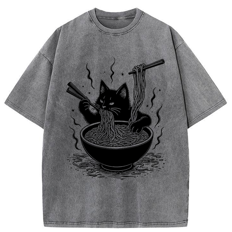 Tokyo-Tiger Ramen Lover Cat Washed T-Shirt