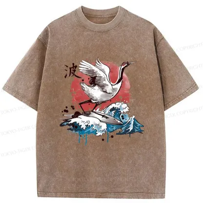 Tokyo-Tiger Crane Surfing Washed T-Shirt