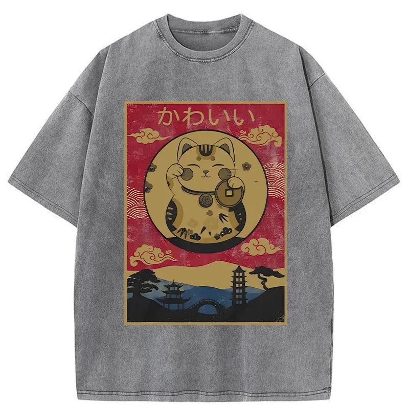Tokyo-Tiger Retro Lucky Cat Washed T-Shirt