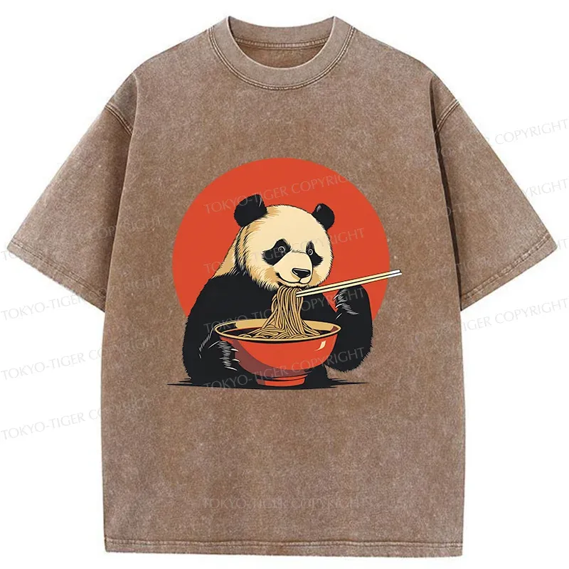 Tokyo-Tiger Panda Eating Ramen Washed T-Shirt