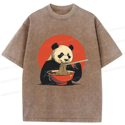 Tokyo-Tiger Panda Eating Ramen Washed T-Shirt