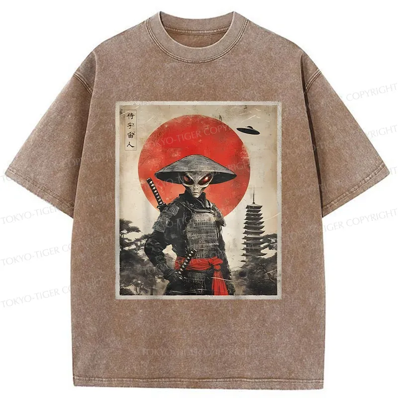 Tokyo-Tiger Retro Japanese Alien Washed T-Shirt