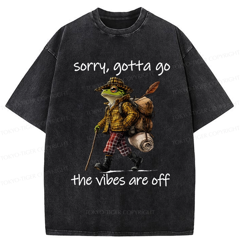 Tokyo-Tiger Funny Frog Walks Away Washed T-Shirt