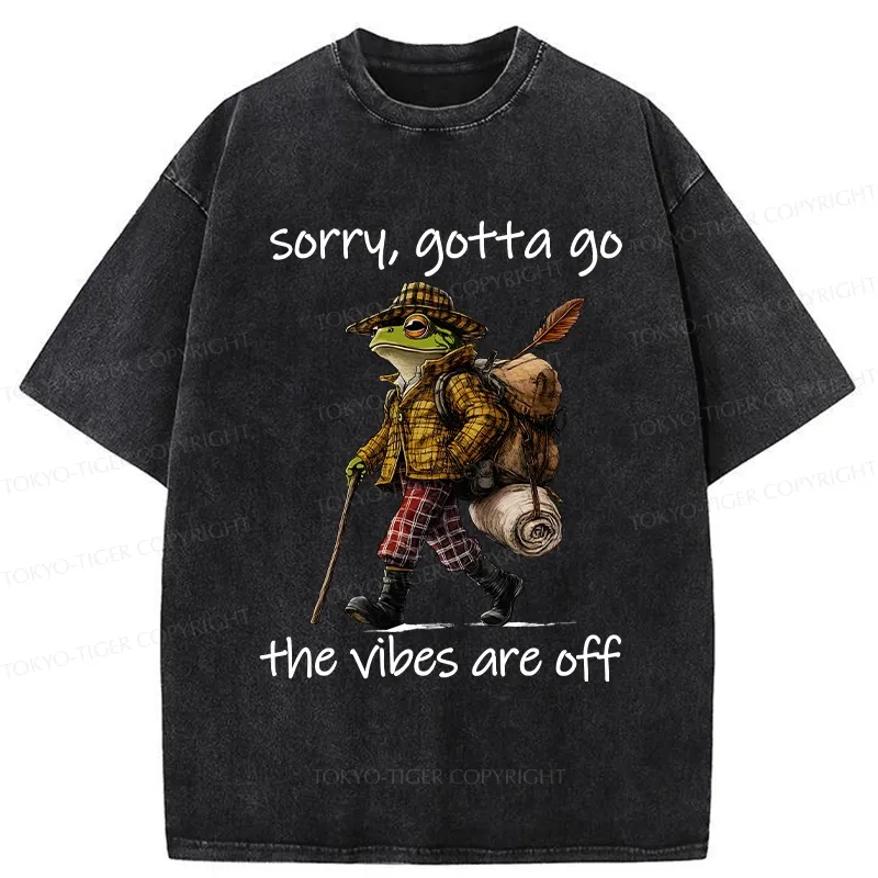 Tokyo-Tiger Funny Frog Walks Away Washed T-Shirt