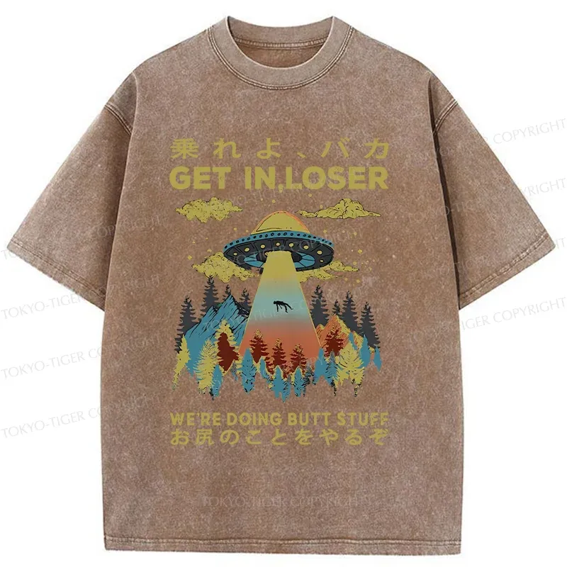 Tokyo-Tiger Alien Pick Up Funny Washed T-Shirt