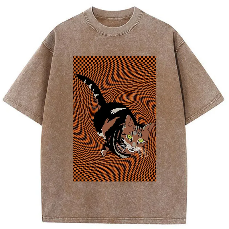 Tokyo-Tiger Psychedelic Orange Cat Washed T-Shirt