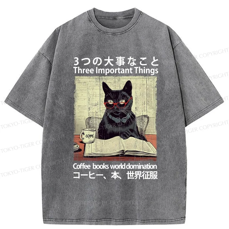 Tokyo-Tiger Three Important Things About Cat Washed T-Shirt