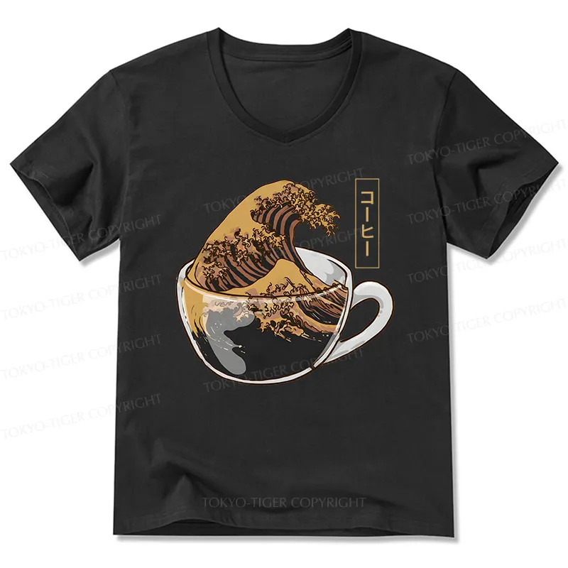 Tokyo-Tiger Coffee Wave V-Neck Classic T-Shirt