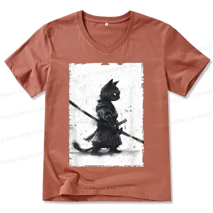 Tokyo-Tiger Retro Cat Samurai Japanese V-Neck Classic T-Shirt