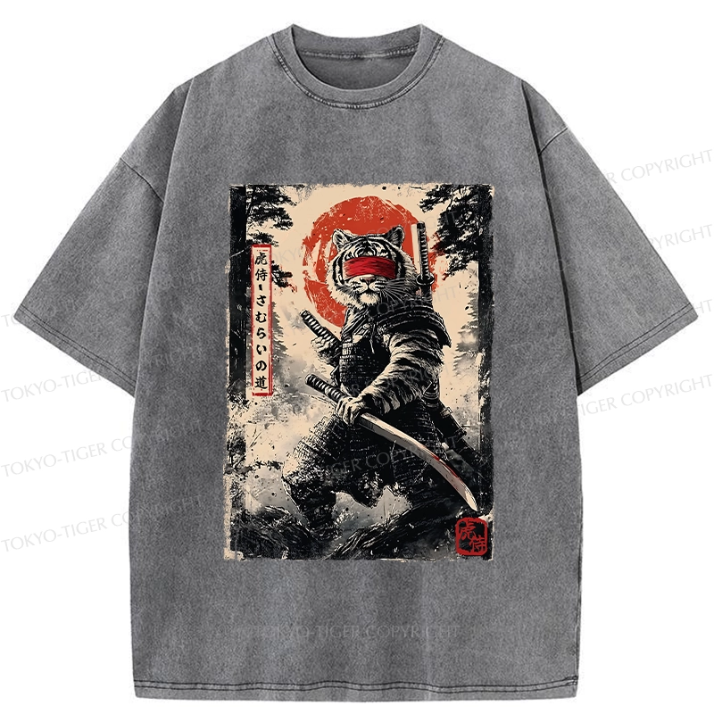 Tokyo-Tiger Retro Tiger Samurai Washed T-Shirt