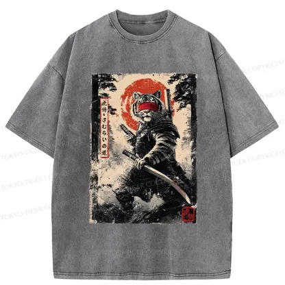 Tokyo-Tiger Retro Tiger Samurai Washed T-Shirt