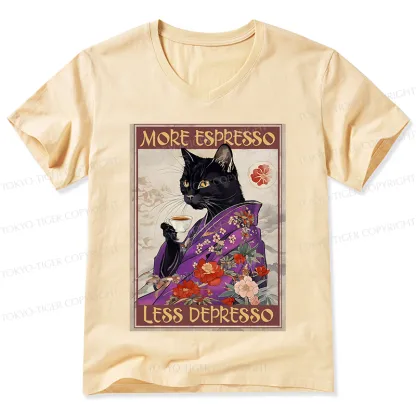 Tokyo-Tiger Japanese Cat Drinking Coffee V-Neck Classic T-Shirt