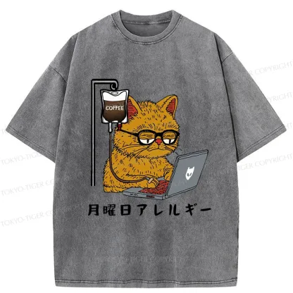 Tokyo-Tiger Funny Monday Allergies Washed T-Shirt