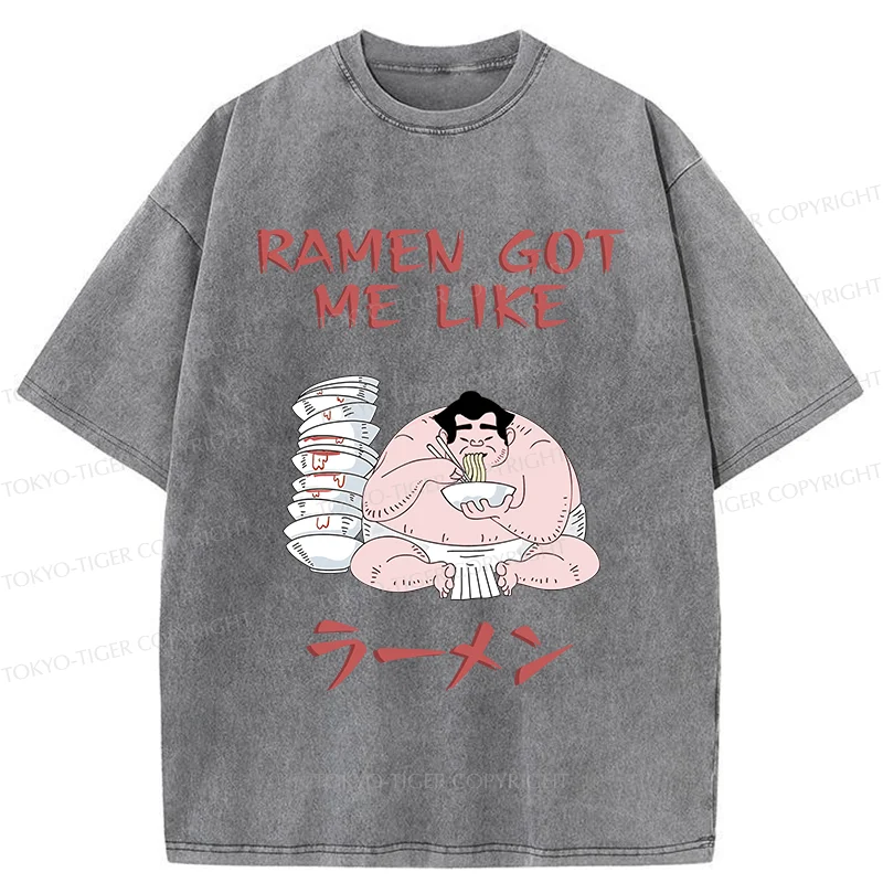 Tokyo-Tiger Sumo Wrestlers Like Ramen Washed T-Shirt