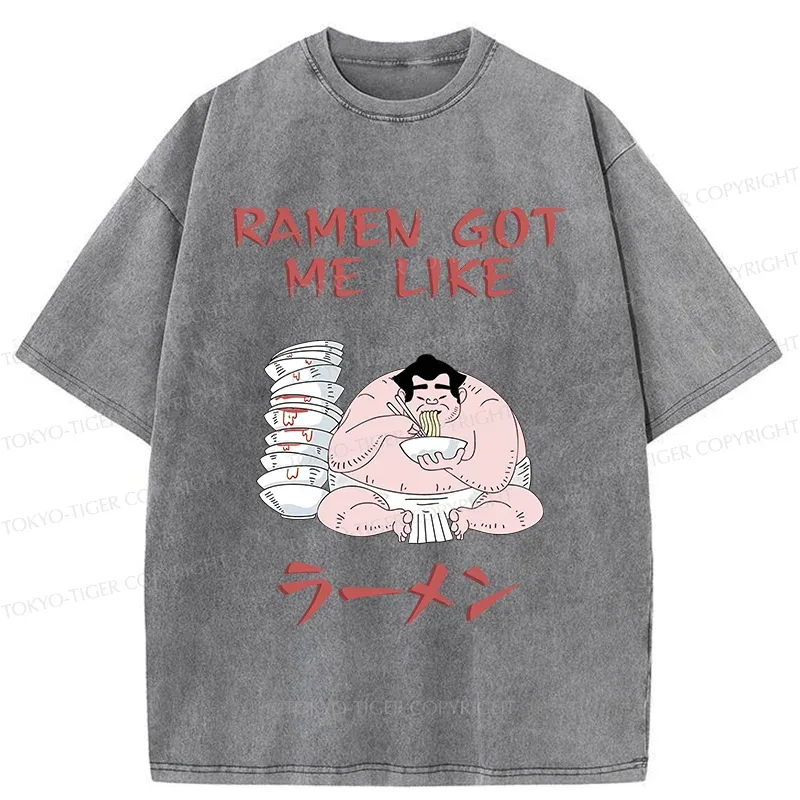 Tokyo-Tiger Sumo Wrestlers Like Ramen Washed T-Shirt