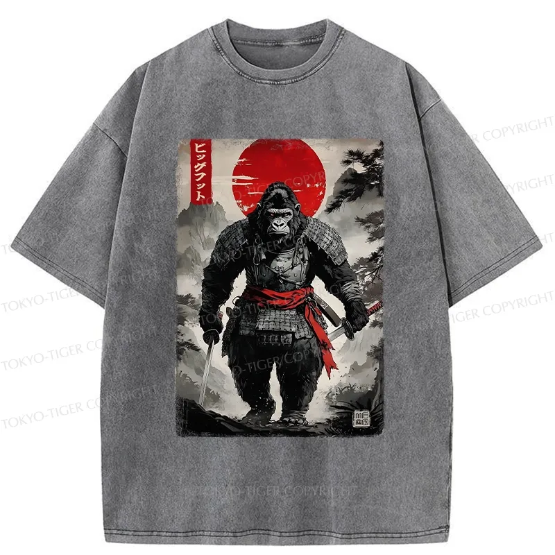 Tokyo-Tiger Retro Bigfoot Samurai Washed T-Shirt
