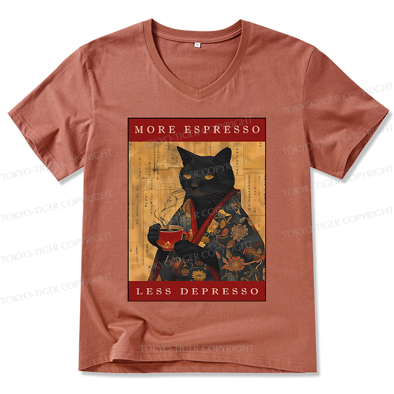 Tokyo-Tiger More Espresso Less Depresso Cat V-Neck Classic T-Shirt