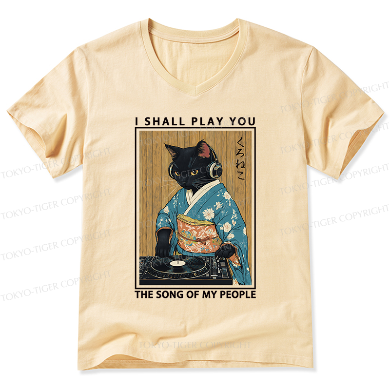 Tokyo-Tiger Funny Playing Music Black Cat V-Neck Classic T-Shirt